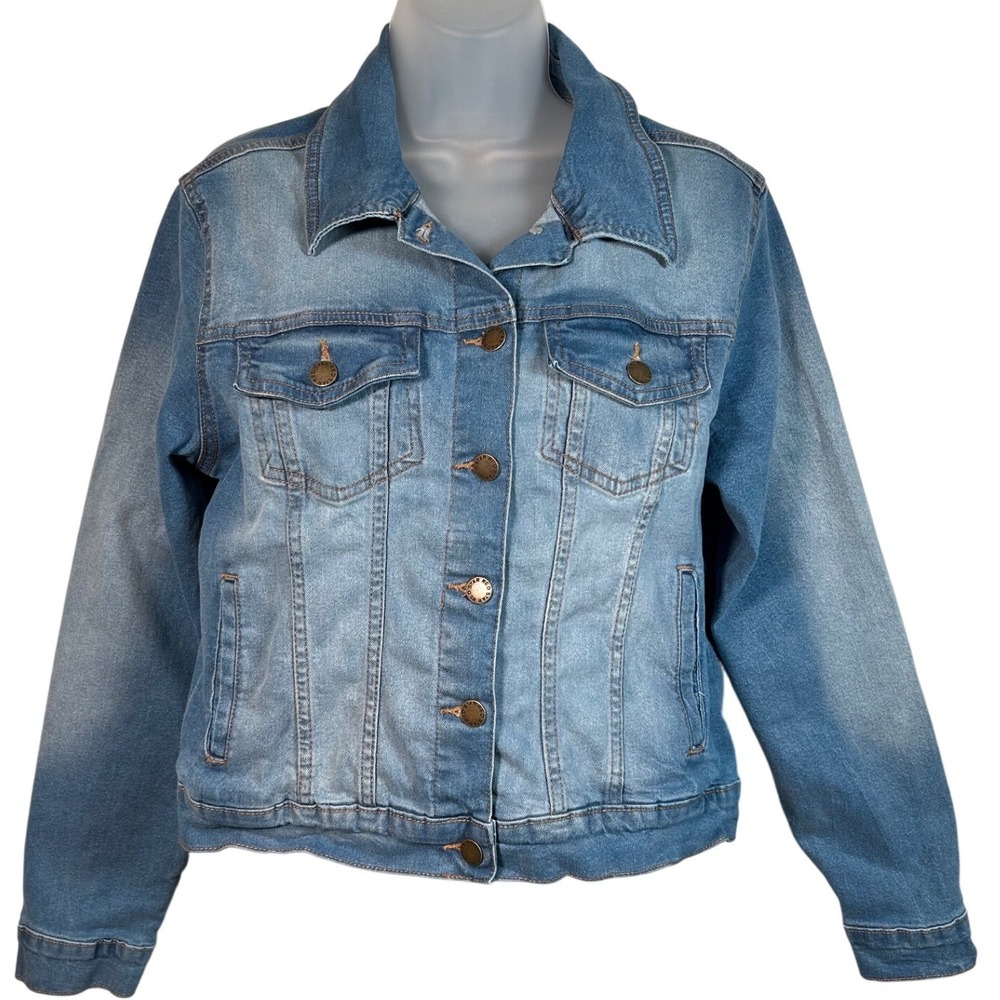 RED STAR Womens Denim Jacket Light Wash Distressed Buttons Pockets Size S